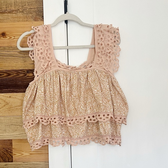 Anthropologie Let Me Be Tiered Embroidered Frill Top In Neutral - Picture 4 of 5